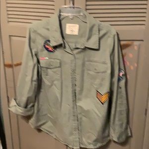 Camo green button up